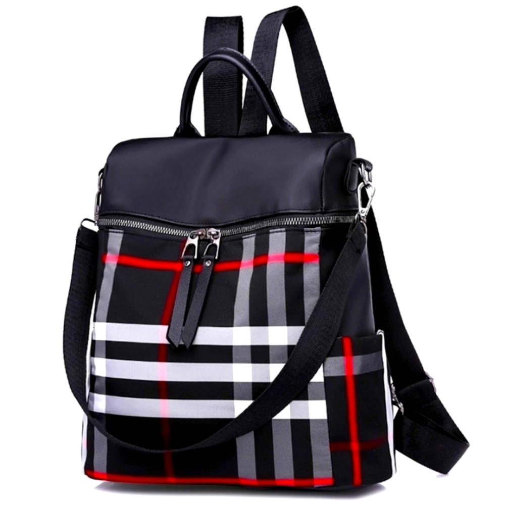 Stylish Black Tartan Plaid Daypack Bag Purse